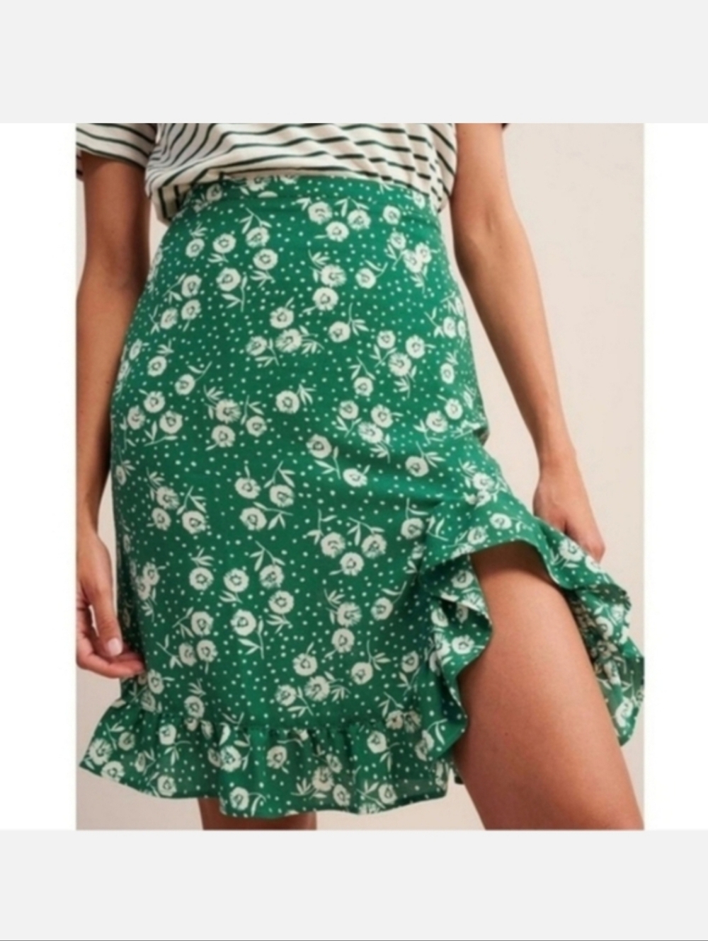ROUJE ANGELE GREEN RUFFLE FLORAL SKIRT